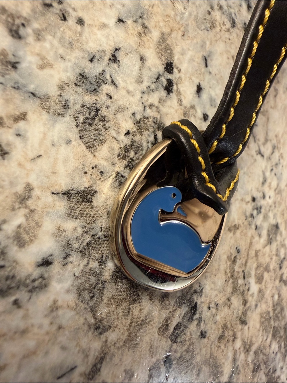 Dooney and Bourke Black Leather Keychain Bag Charm Blue Duck 🦆 Silver Color - Picture 3 of 5
